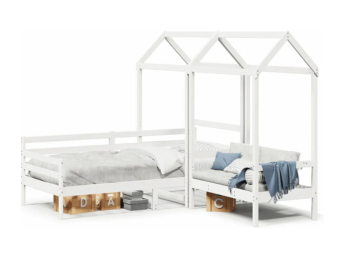 Ensemble de lit de jour et de banc avec toit sans matelas blanc