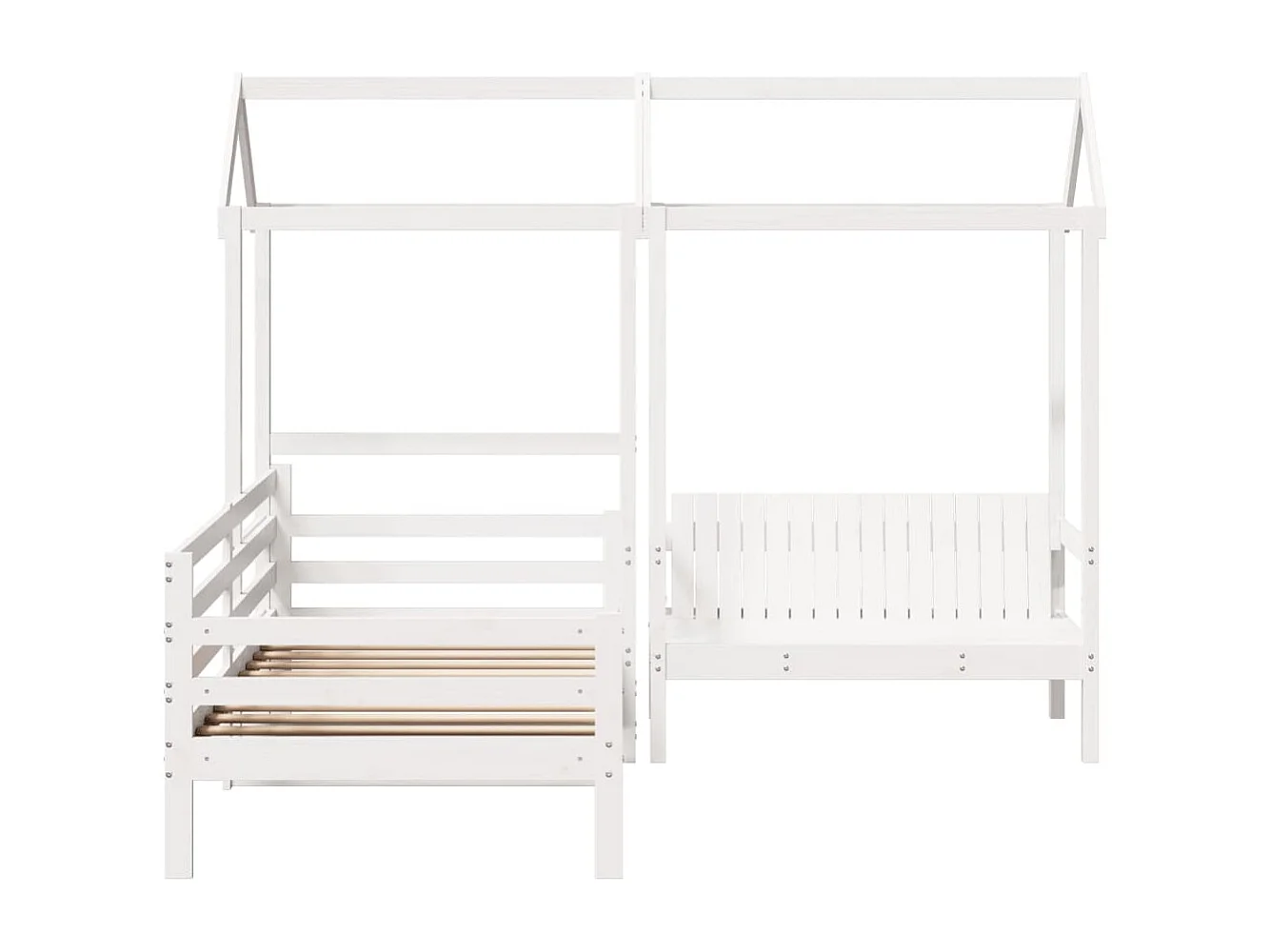 Ensemble de lit de jour et de banc avec toit sans matelas blanc
