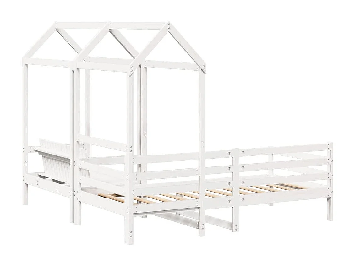 Ensemble de lit de jour et de banc avec toit sans matelas blanc