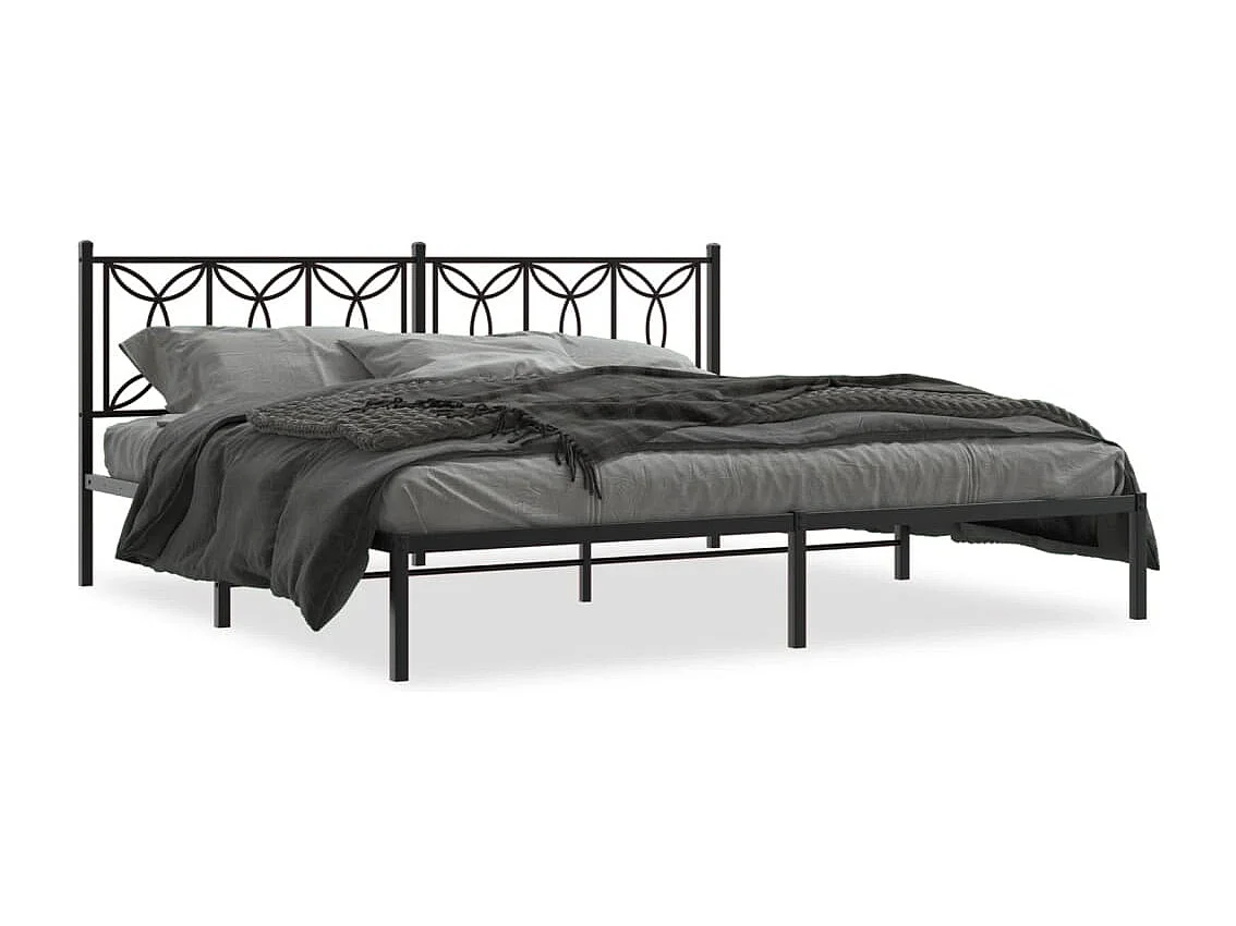 Cadre de lit métal sans matelas avec tête de lit noir 200x200cm