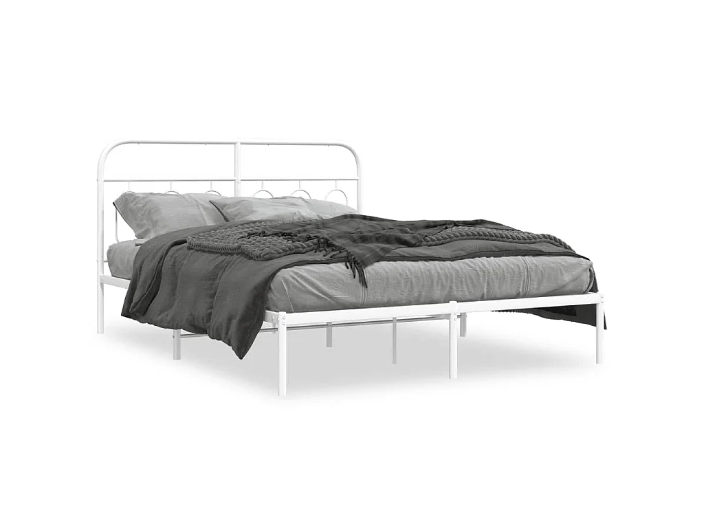 Bedframe met hoofdbord metaal wit 140x190 cm