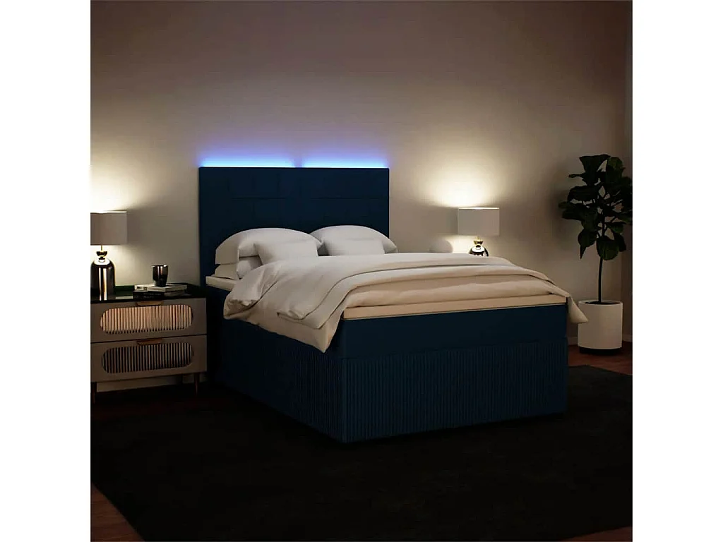Cama com molas/colchão 160x200 cm veludo azul