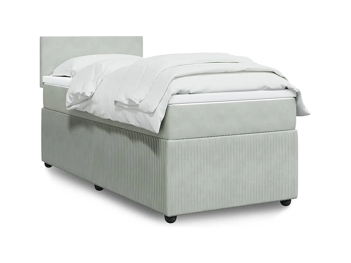 Cama com molas/colchão 100x200 cm veludo cinza-claro