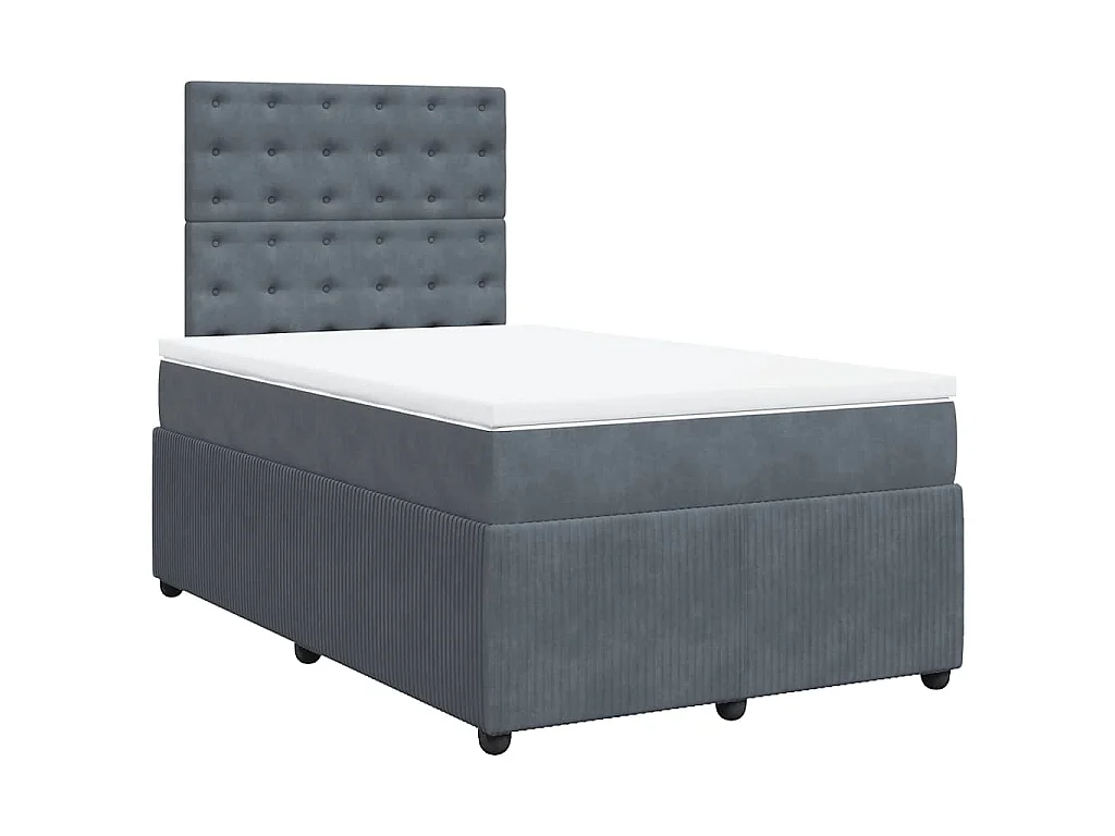Cama box spring con colchón terciopelo gris oscuro 120x190 cm