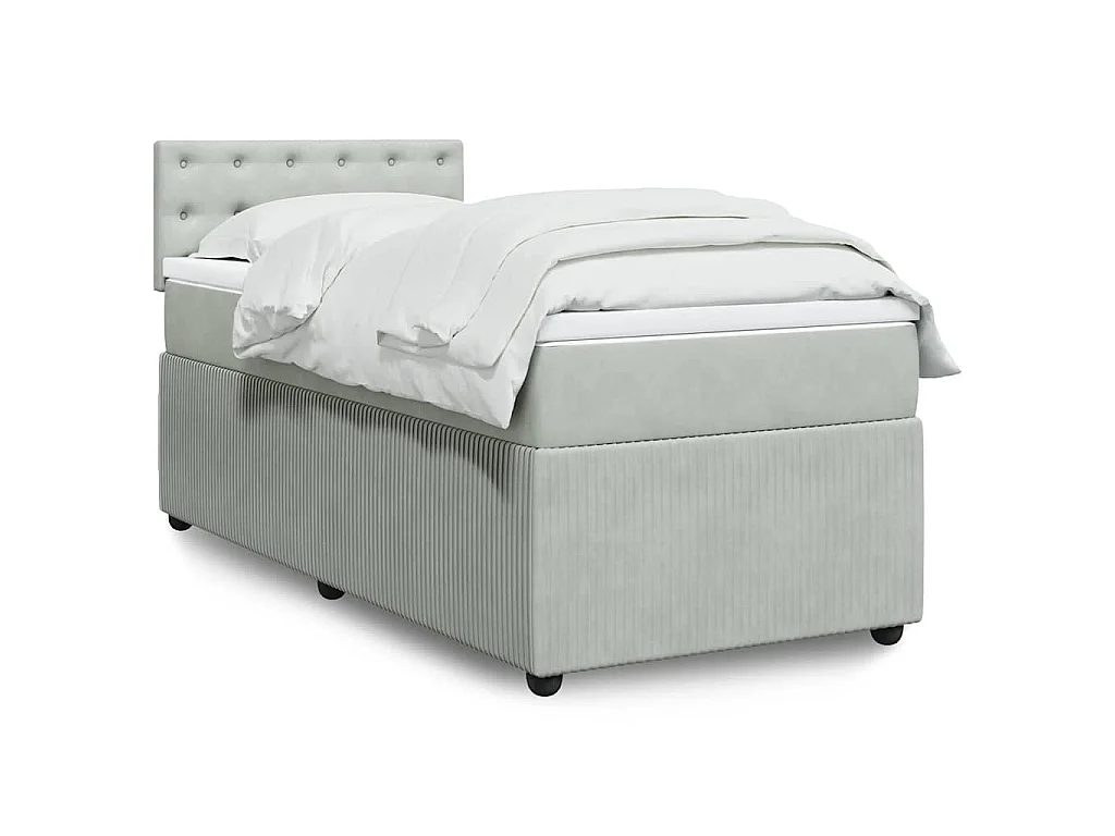 Cama com molas/colchão 90x190 cm veludo cinza-claro