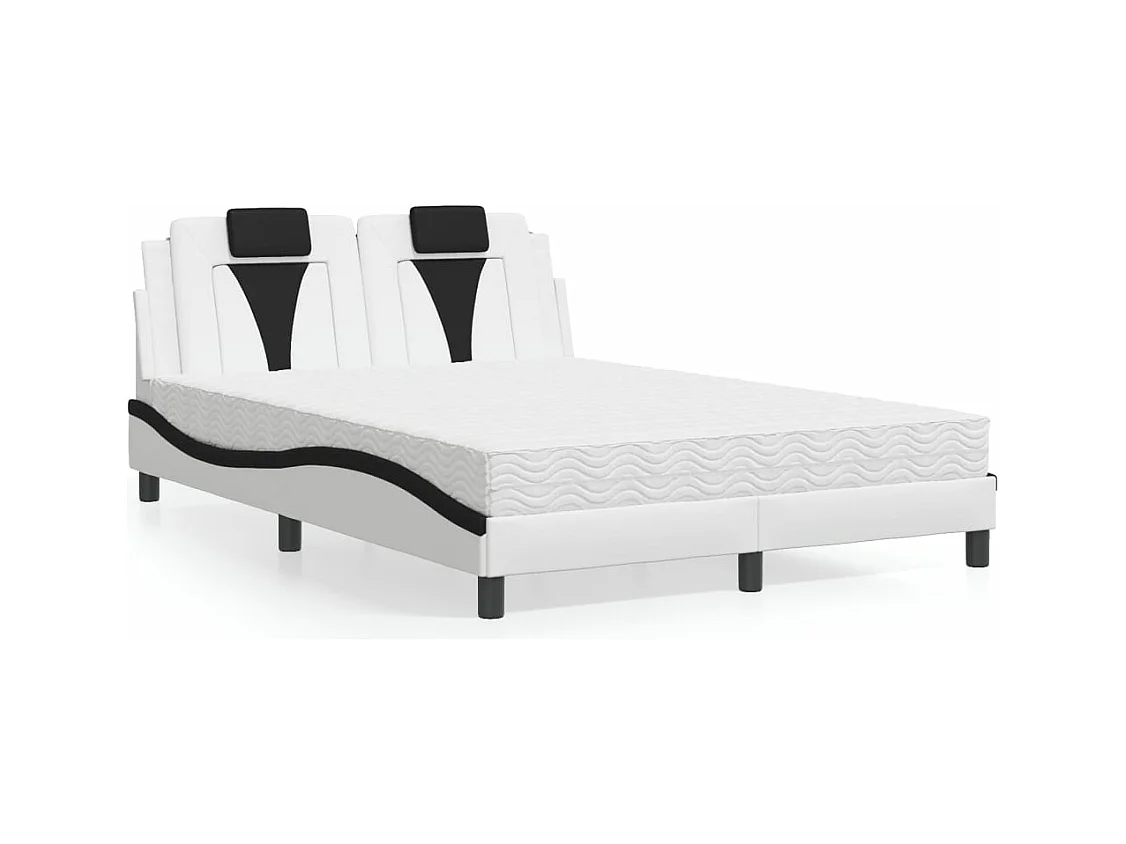 Lit avec matelas blanc et noir 140x190 cm similicuir
