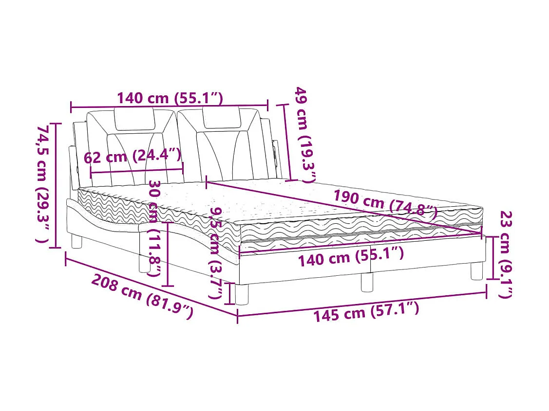 Lit Viana avec matelas blanc et noir 140x190 cm similicuir