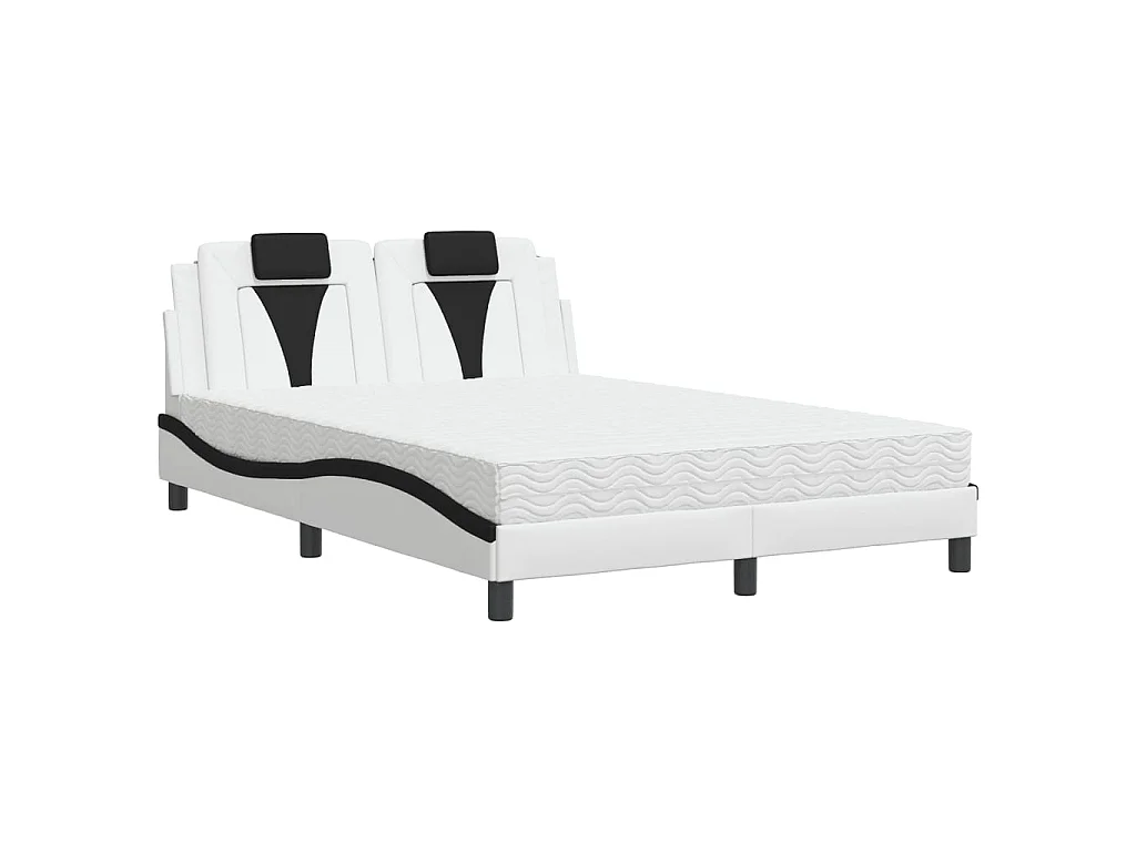 Cama Viana com colchão 140x190 cm couro artificial preto e branco