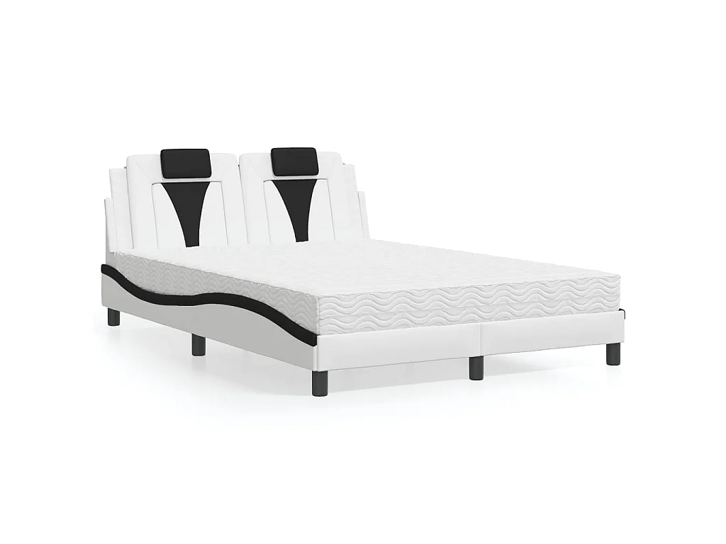 Cama Viana com colchão 140x190 cm couro artificial preto e branco