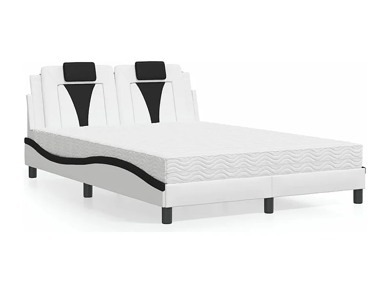 Cama Viana com colchão 140x190 cm couro artificial preto e branco