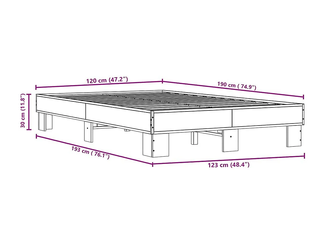 Cadre de lit sans matelas chêne marron 120x190 cm