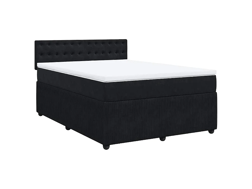 Cama box spring con colchón terciopelo negro 140x200 cm