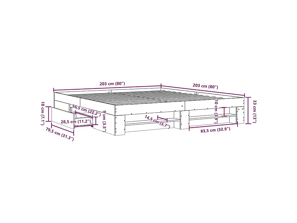 Cadre de lit sans matelas blanc 200x200 cm bois d'ingénierie