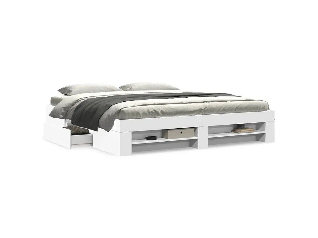 Cadre de lit sans matelas blanc 200x200 cm bois d'ingénierie