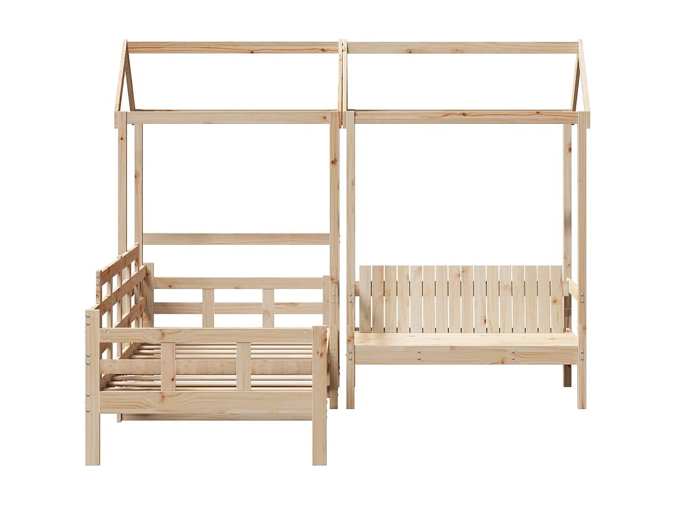 Set Dormeuse e Panca con Tetto 90x200cm Legno Massello di Pino