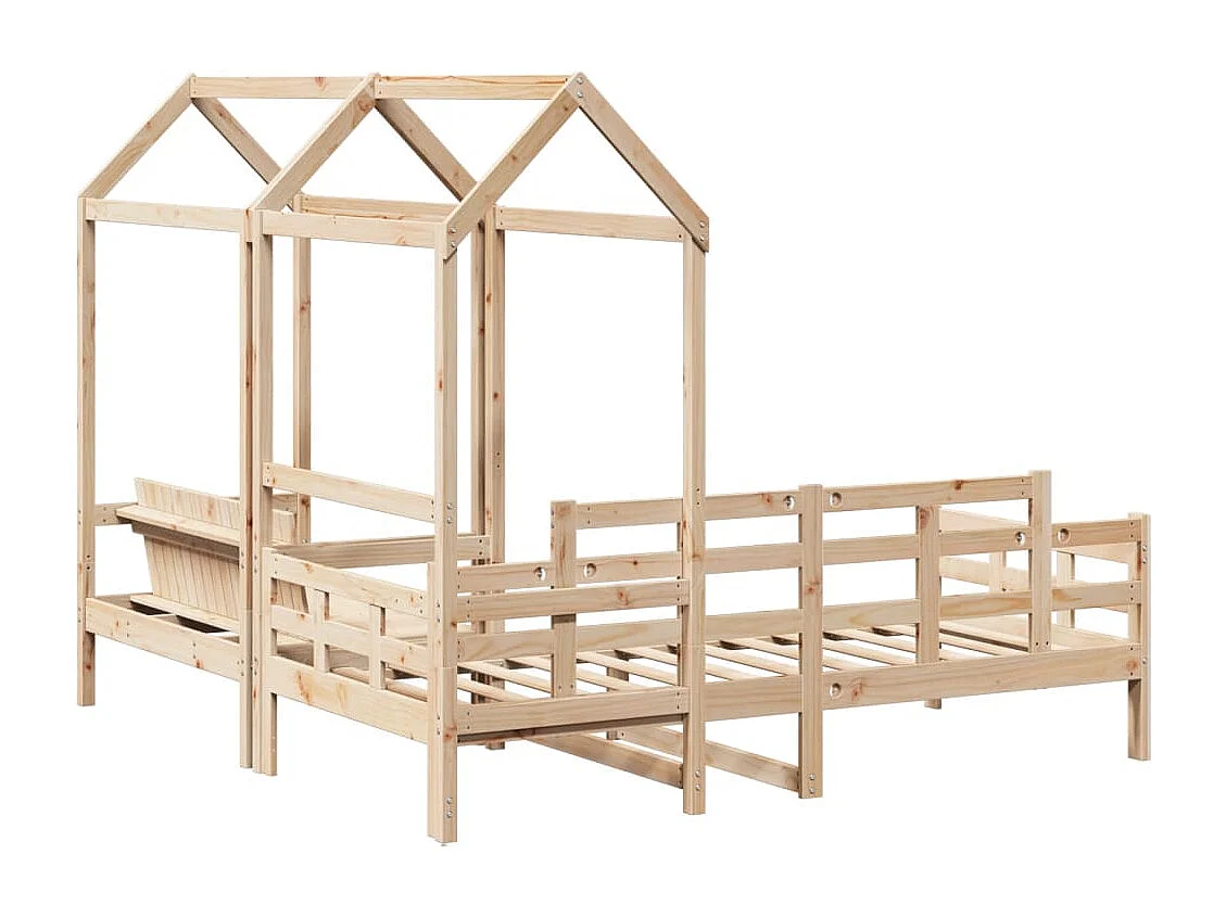 Set Dormeuse e Panca con Tetto 90x200cm Legno Massello di Pino