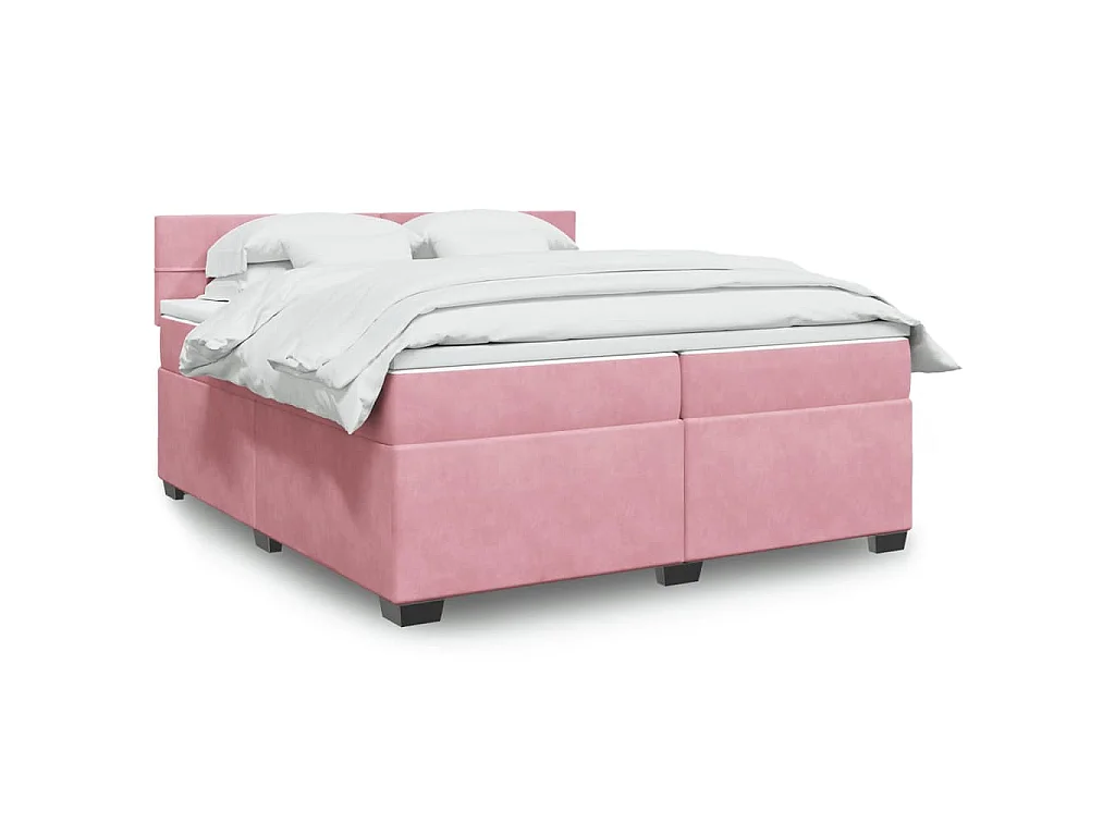 Giroletto a Molle con Materasso Rosa 200x200 cm in Velluto