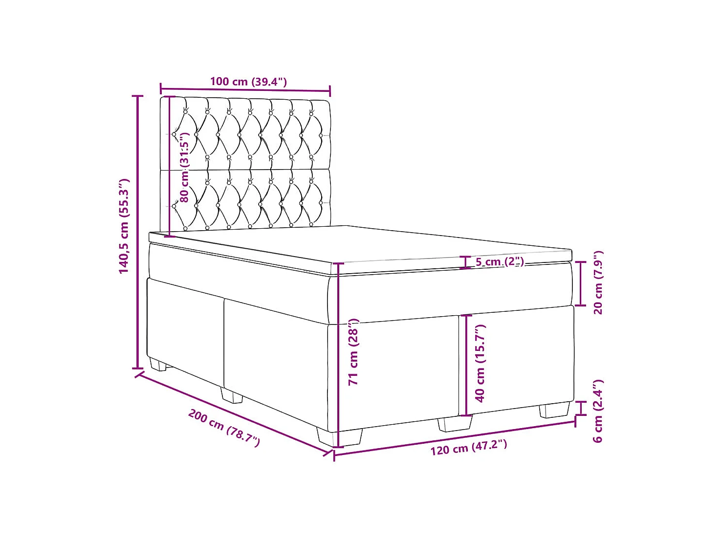 Cama boxspring com colchão 120x200 cm veludo cinzento-escuro