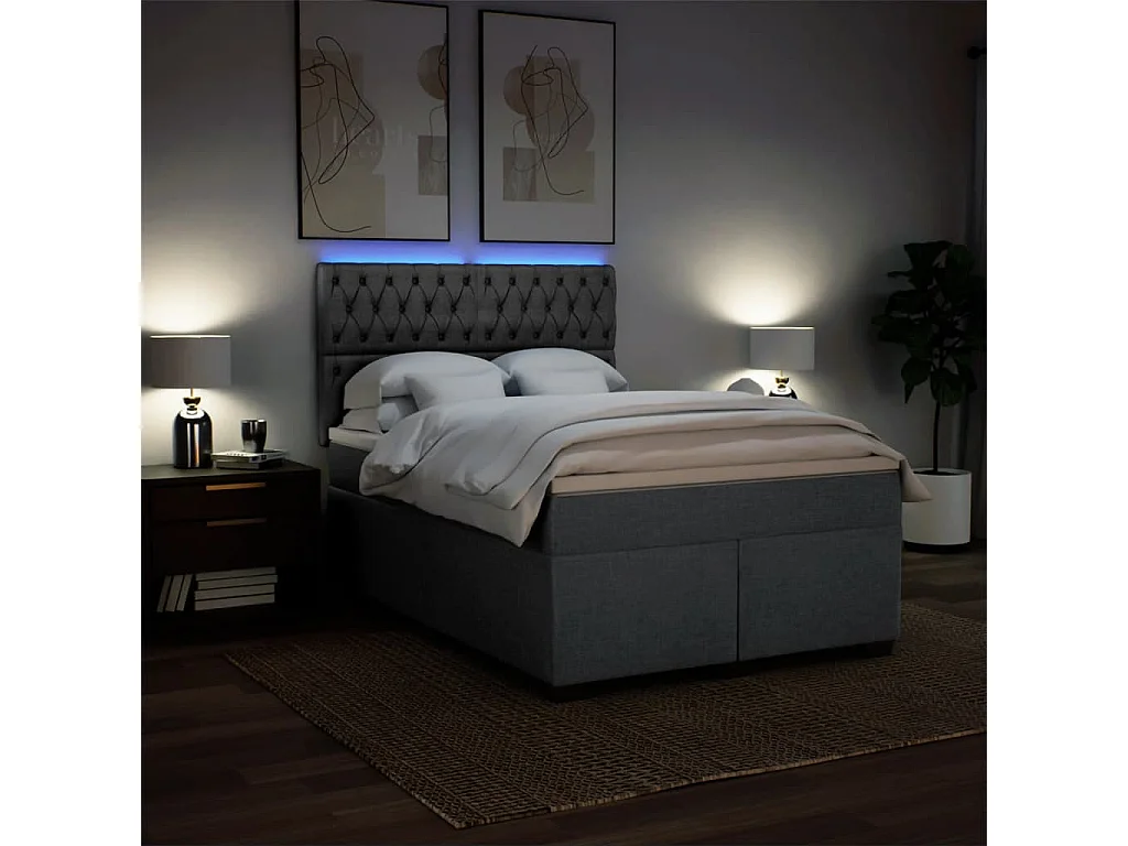 Boxspringbett mit Matratze Dunkelgrau 140x200 cm Stoff