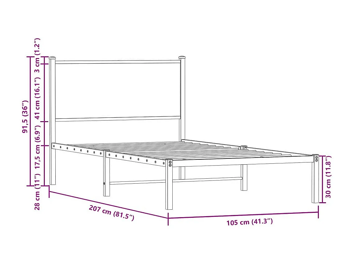 Estructura de cama sin colchón metal roble ahumado 100x200 cm