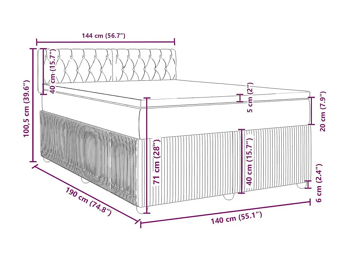 Boxspring met matras fluweel donkergrijs 140x190 cm
