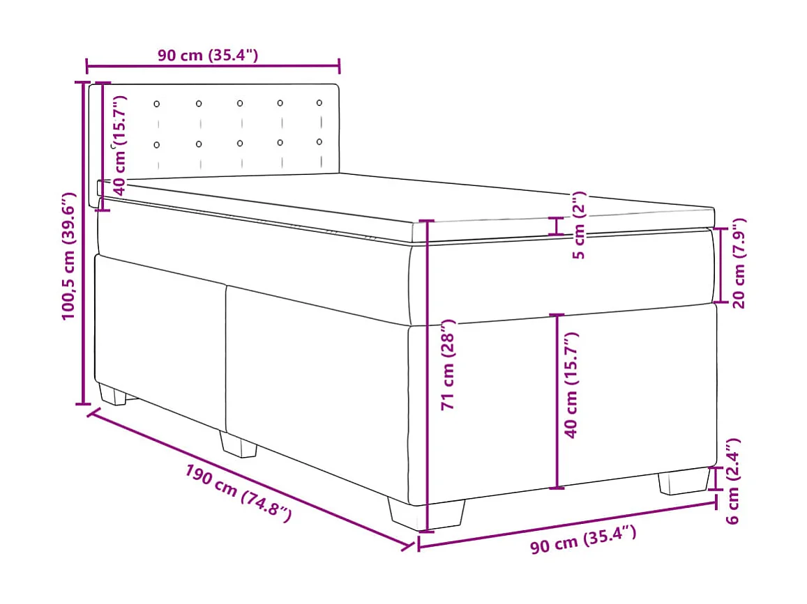Boxspringbett mit Matratze Hellgrau 90x190 cm Samt