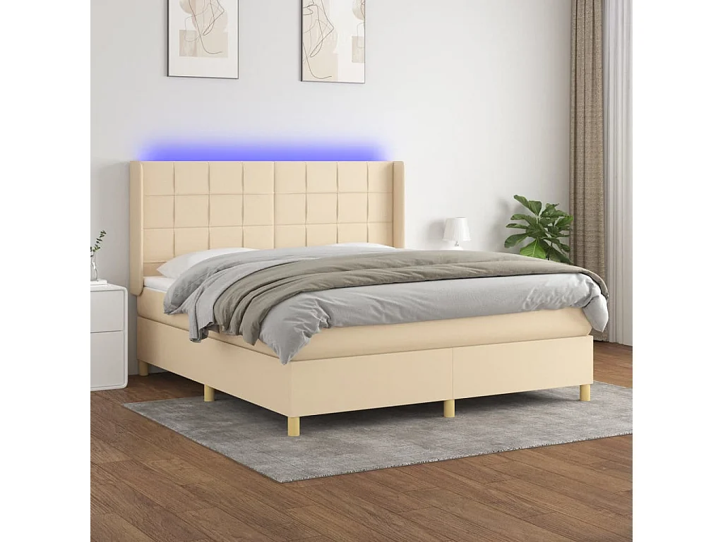Boxspringbett mit Matratze & LED Creme 180x200 cm Stoff