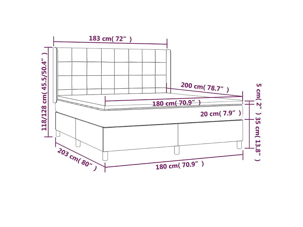 Boxspringbett mit Matratze & LED Creme 180x200 cm Stoff