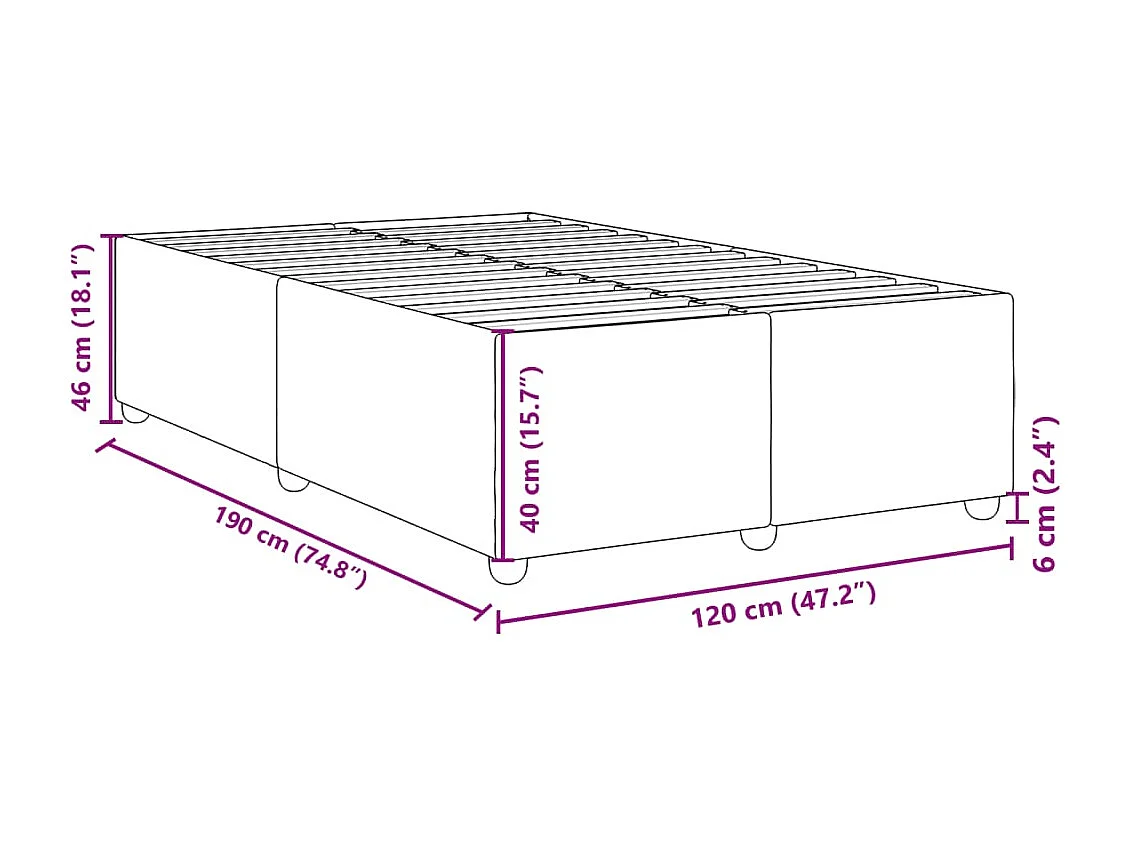 Cadre de lit sans matelas gris foncé 120x190 cm tissu