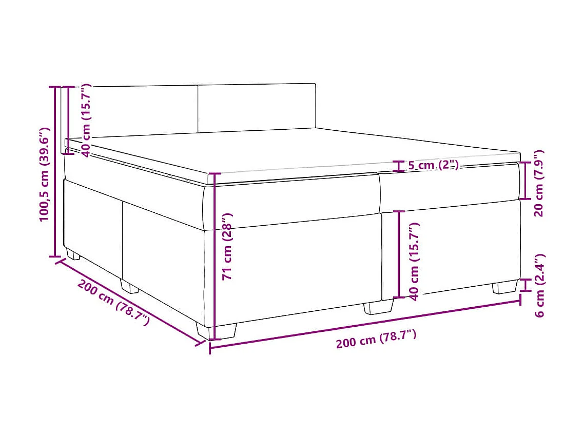 Cama box spring con colchón tela marrón oscuro 200x200 cm