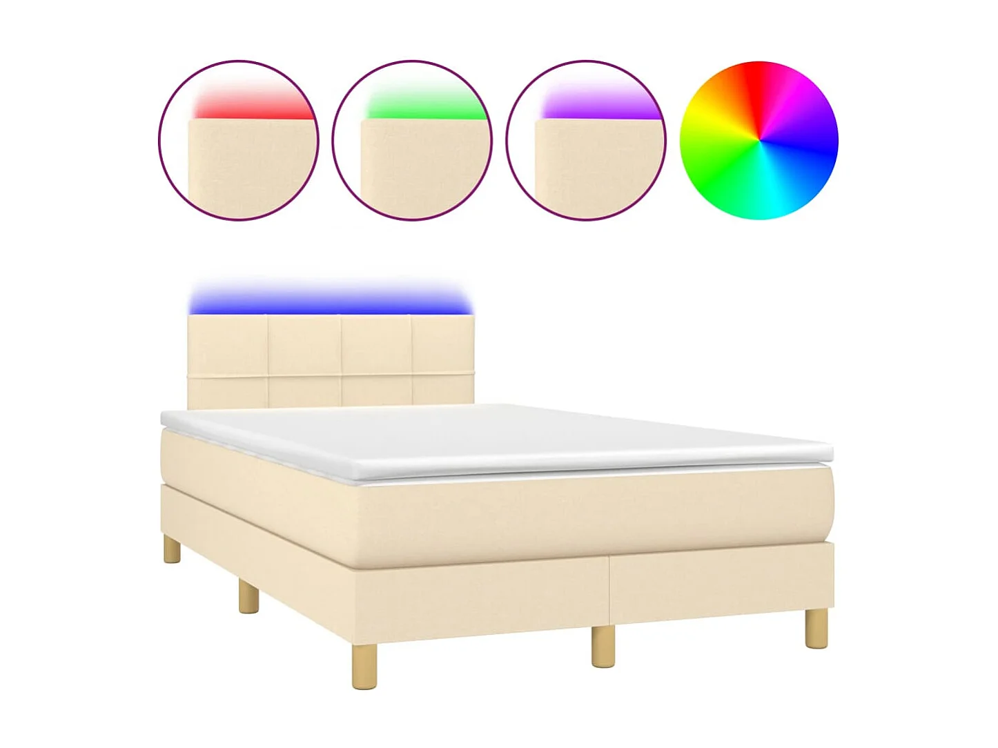 Sommier à lattes de lit matelas et LED crème 120x190 cm tissu