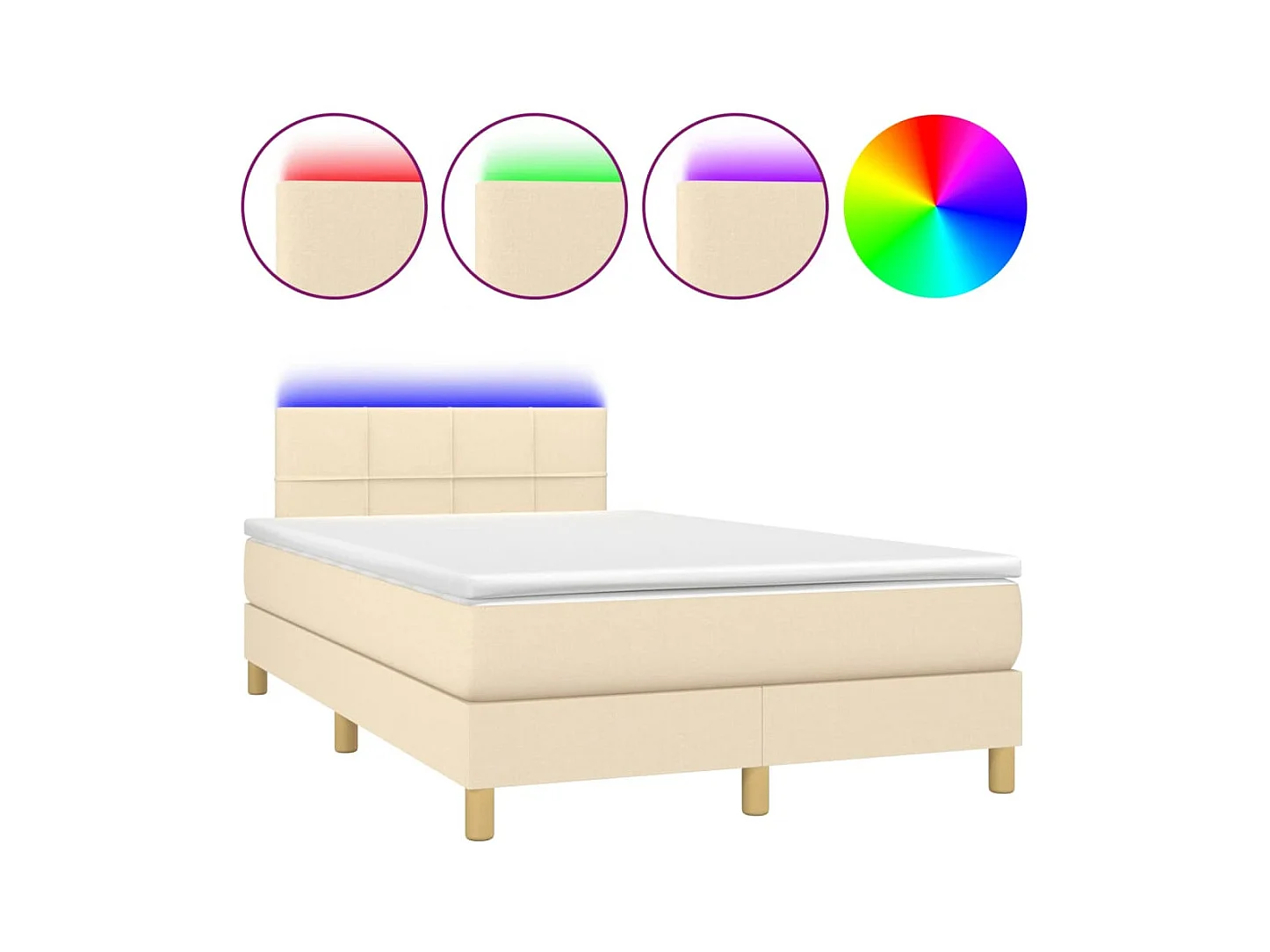 Sommier à lattes de lit matelas et LED crème 120x190 cm tissu