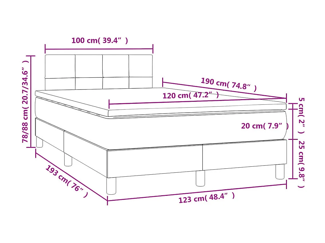 Sommier à lattes de lit matelas et LED crème 120x190 cm tissu