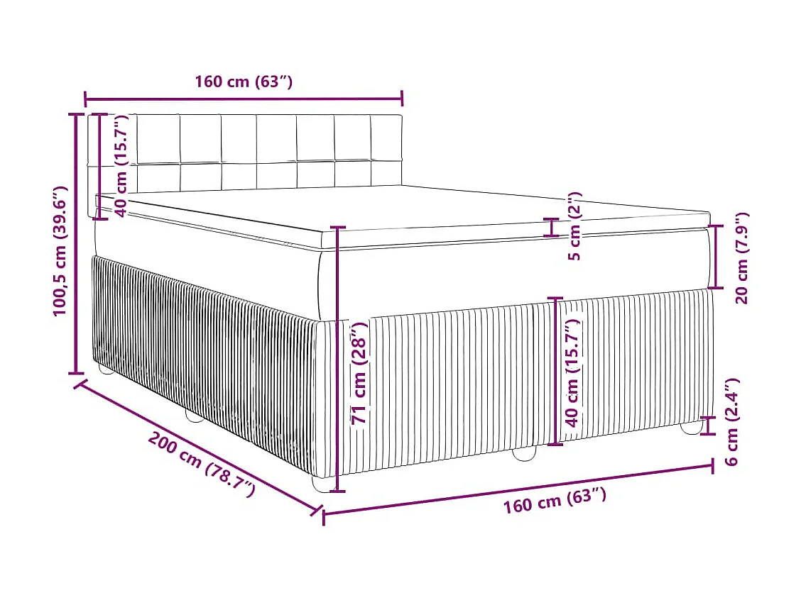 Giroletto a Molle con Materasso Grigio Chiaro 160x200cm Velluto