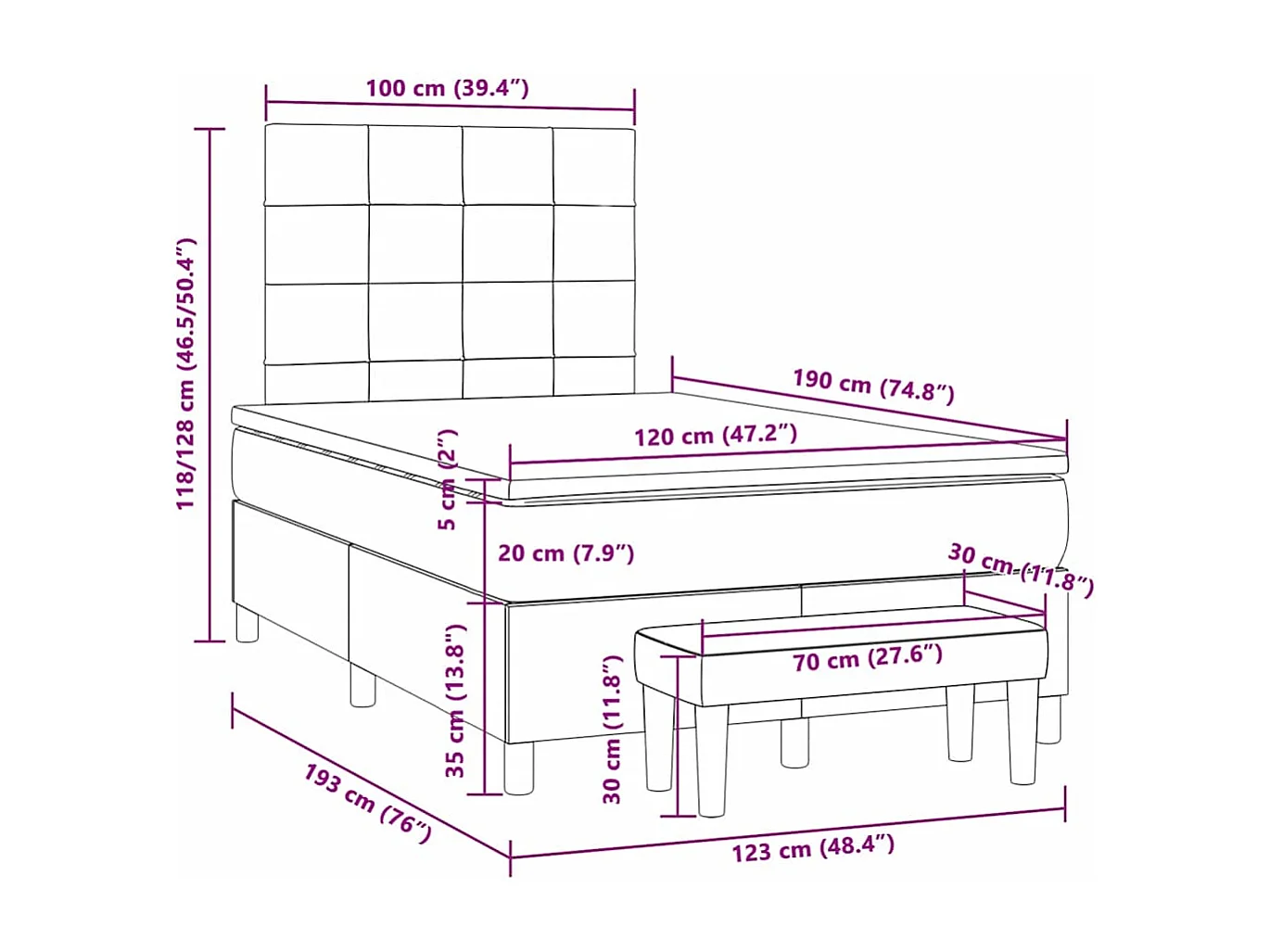 Sommier à lattes de lit avec matelas crème 120x190 cm tissu