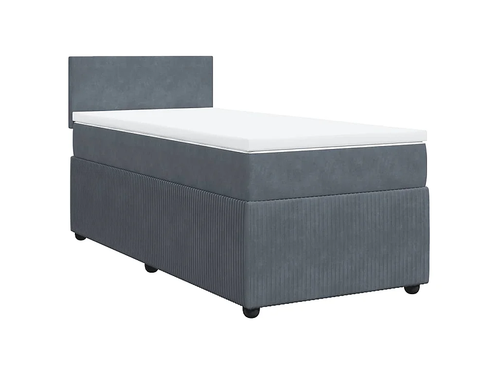 Cama box spring con colchón terciopelo gris oscuro 90x190 cm