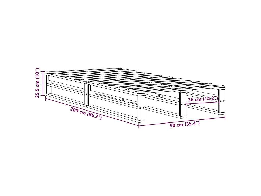Cadre de lit sans matelas 90x200 cm bois de pin massif