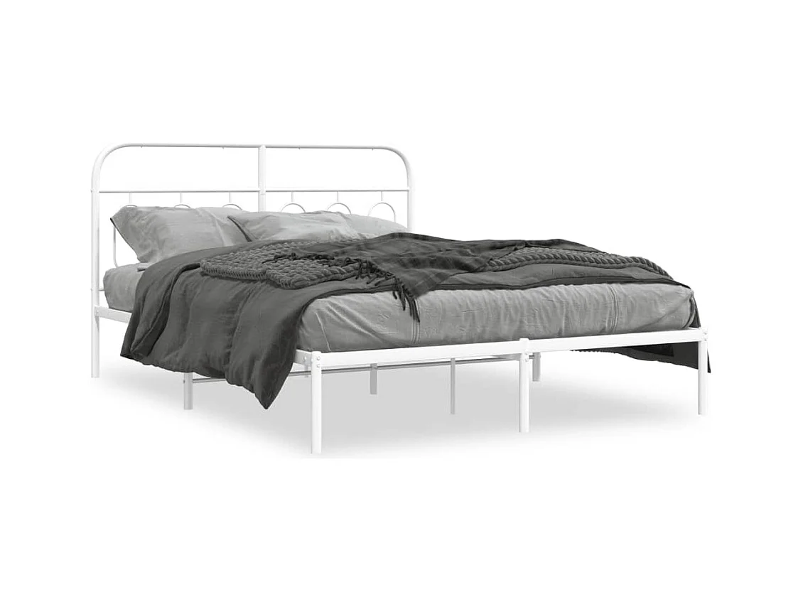 Cadre de lit métal sans matelas et tête de lit blanc 150x200 cm