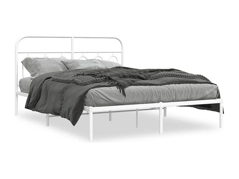 Bedframe met hoofdbord metaal wit 150x200 cm