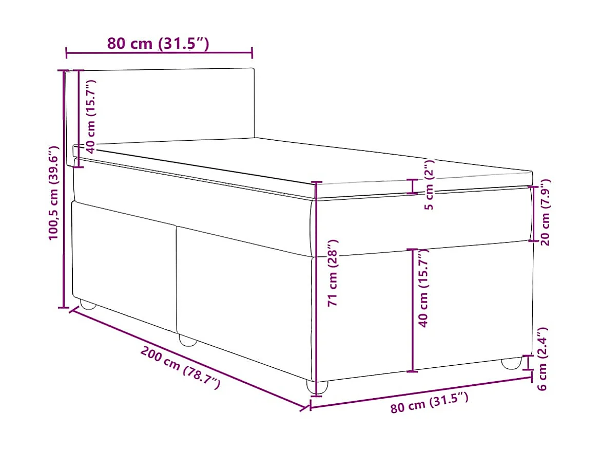 Boxspringbett mit Matratze Creme 80x200 cm Stoff