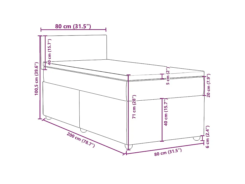 Boxspringbett mit Matratze Creme 80x200 cm Stoff