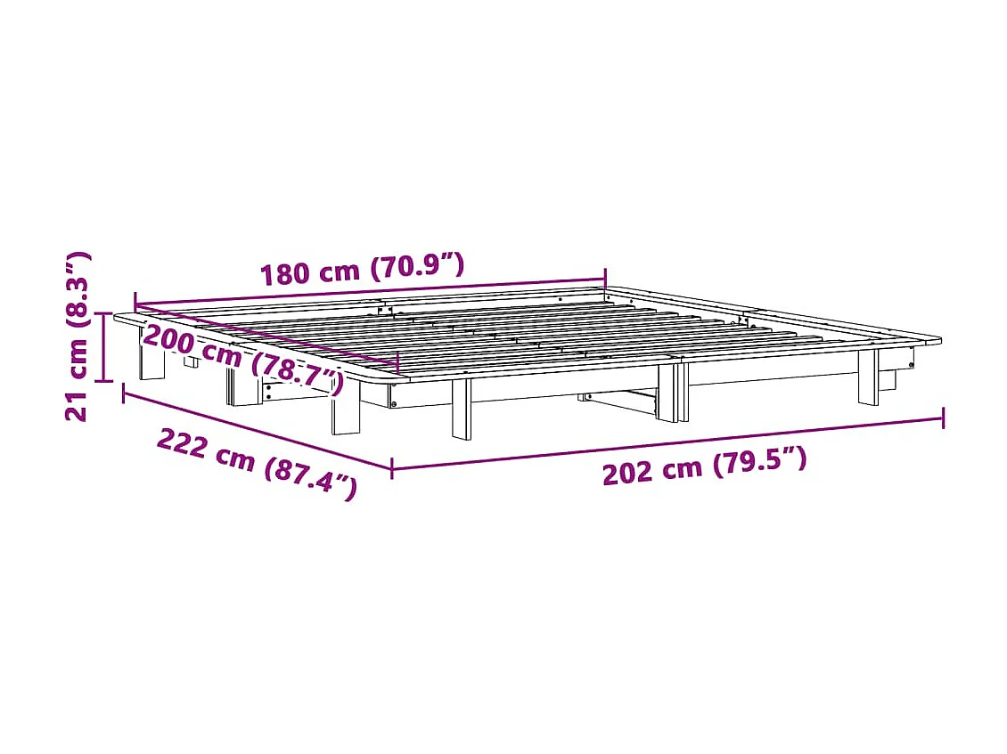 Cadre de lit sans matelas blanc 180x200 cm bois massif de pin