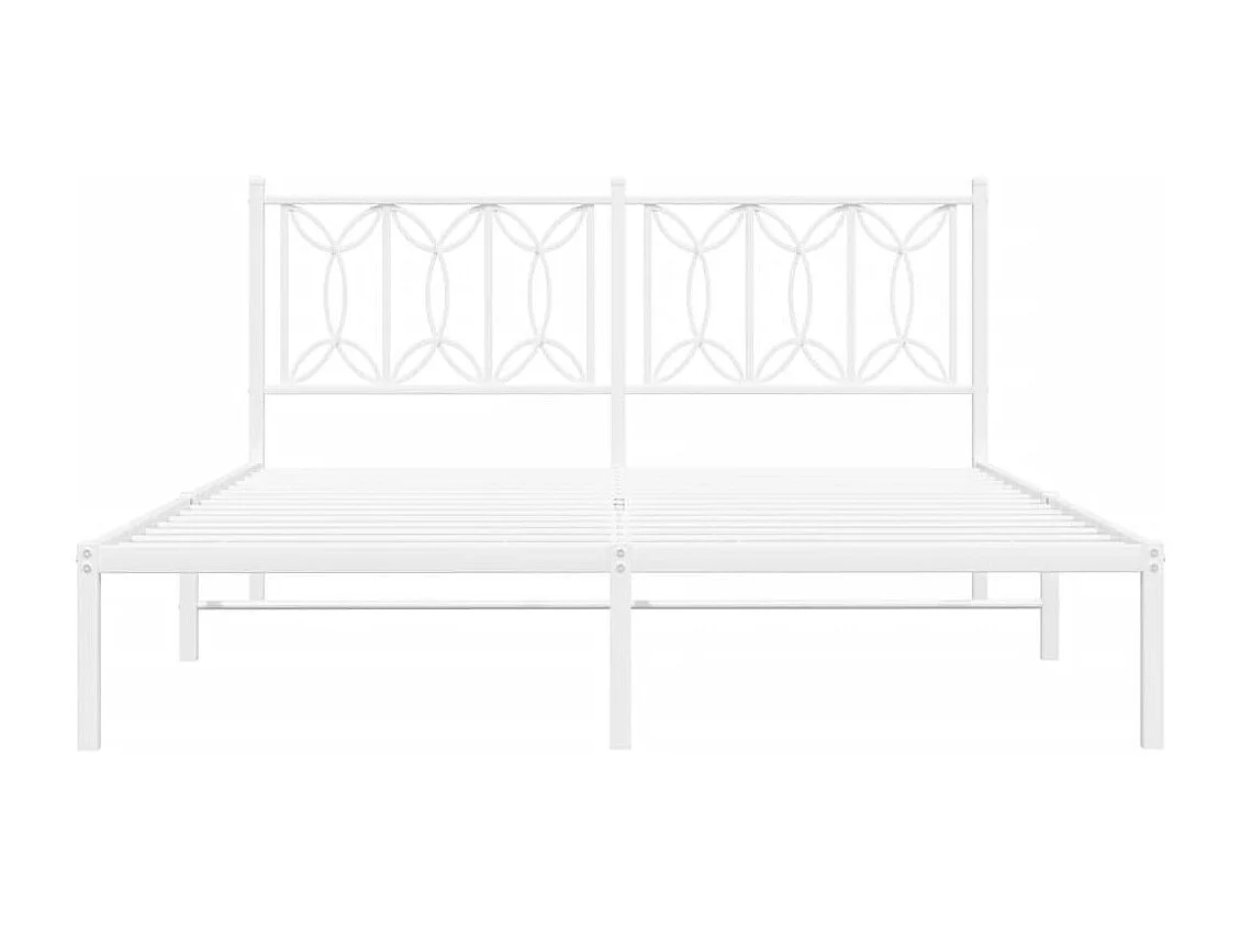 Cadre de lit métal sans matelas et tête de lit blanc 160x200 cm