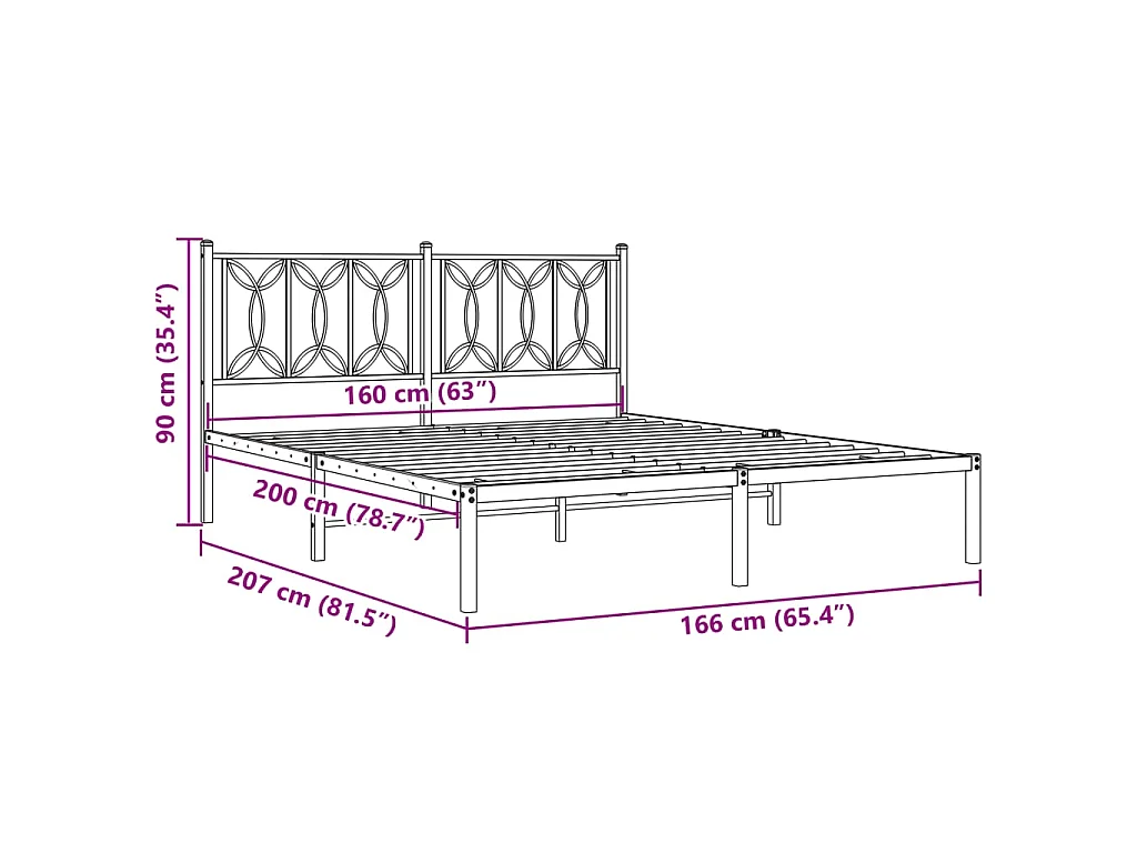 Bettgestell mit Kopfteil Metall Weiß 160x200 cm