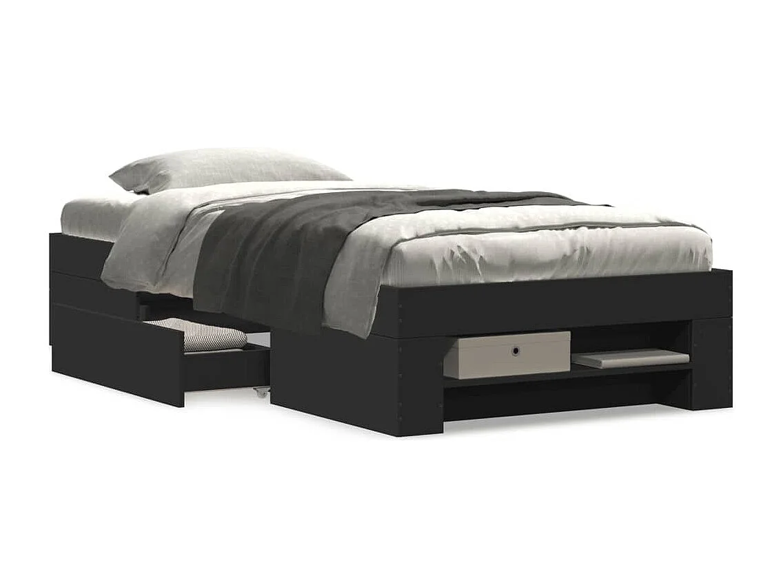 Cadre de lit sans matelas noir 90x190 cm bois ingénierie
