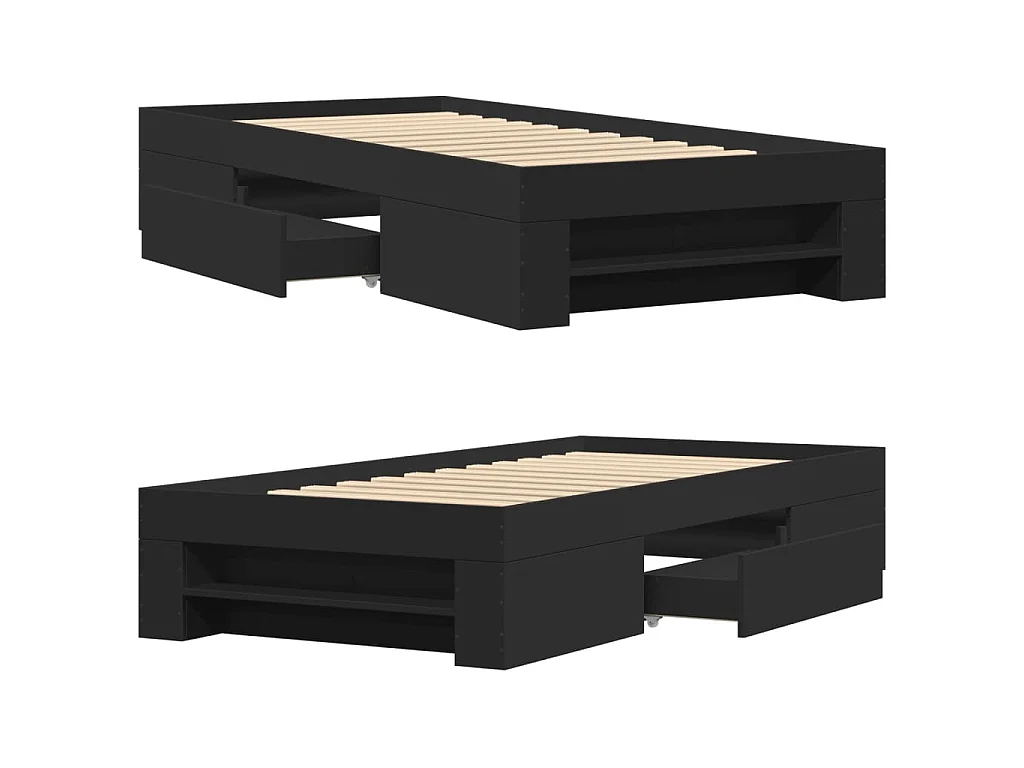 Cadre de lit sans matelas noir 90x190 cm bois ingénierie