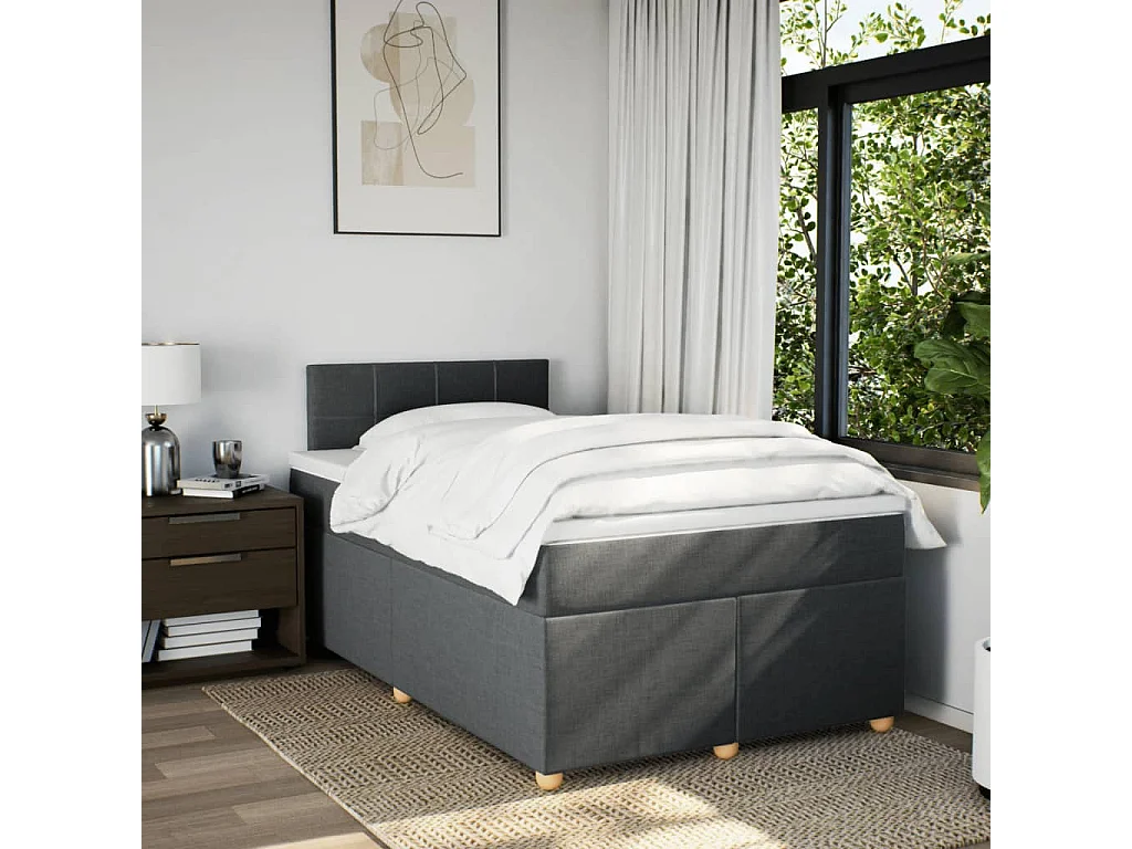 Sommier à lattes de lit avec matelas Gris foncé 120x200cm Tissu