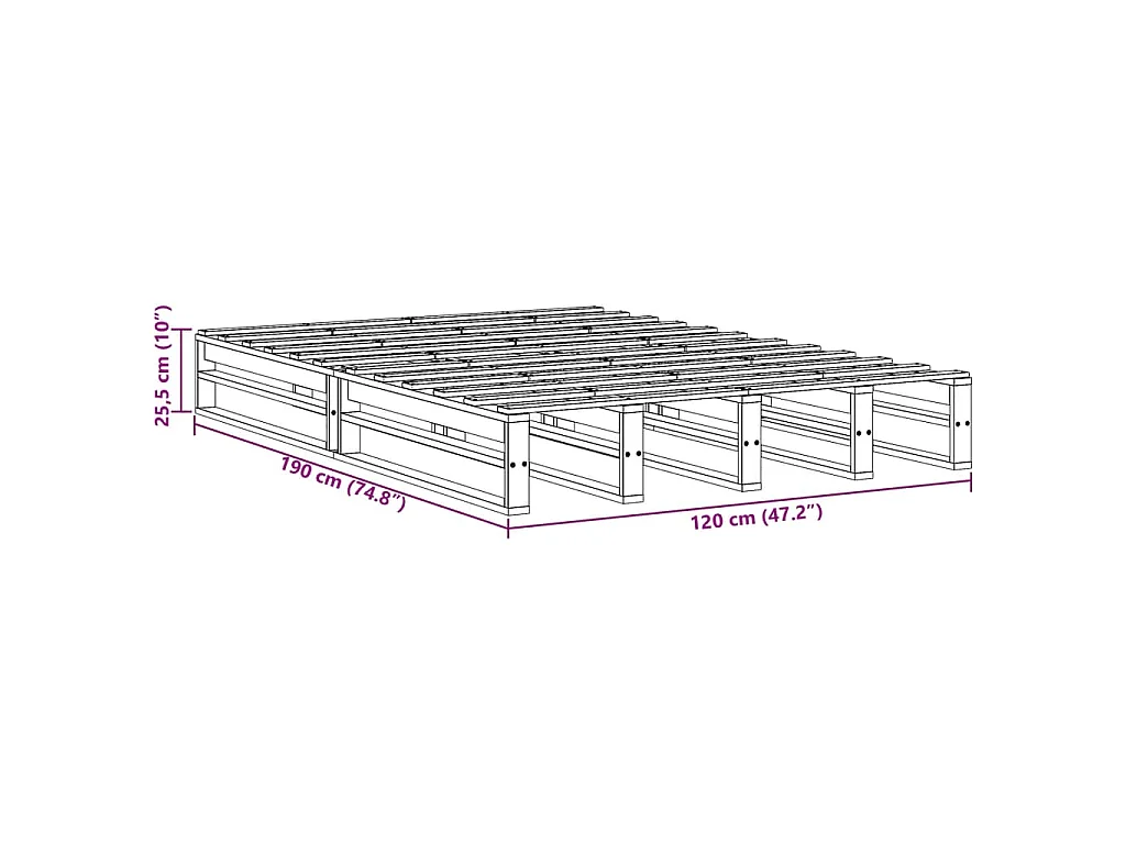 Cadre de lit sans matelas cire marron 120x190cm bois pin massif