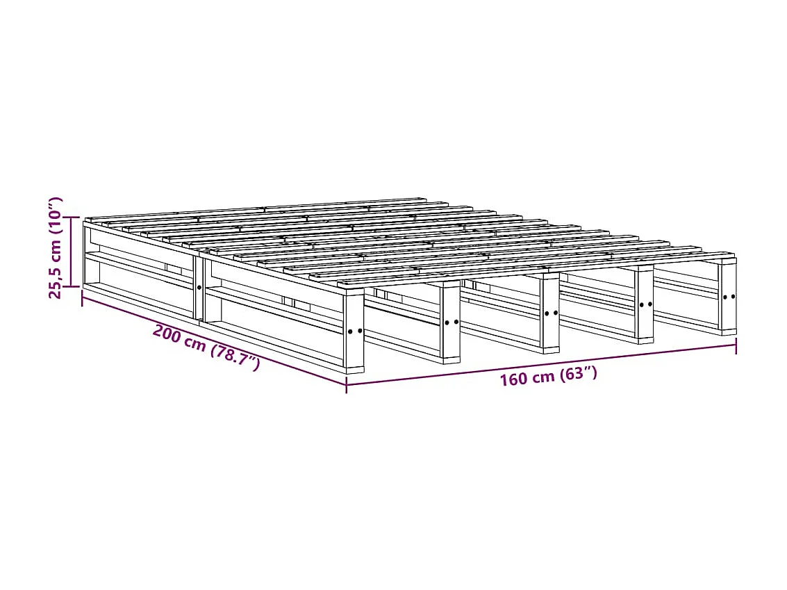 Bedframe zonder matras massief grenenhout wit 160x200 cm