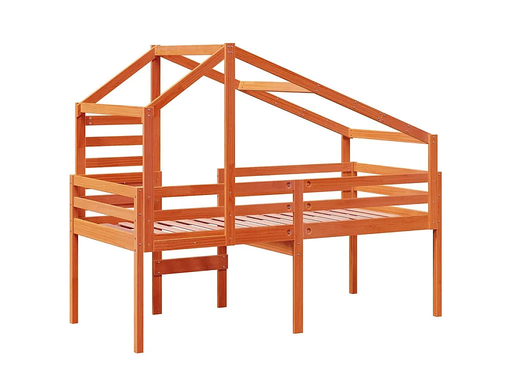 Hoogslaper met bedhuis massief grenenhout wasbruin 80x200 cm